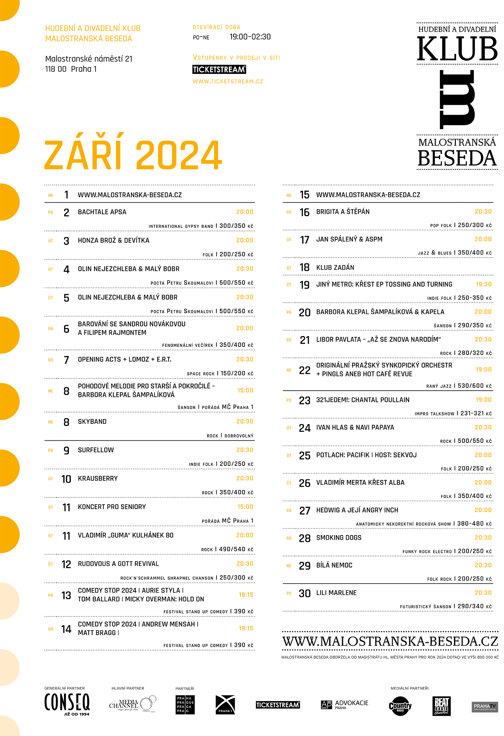 Program Malostranské besedy na září